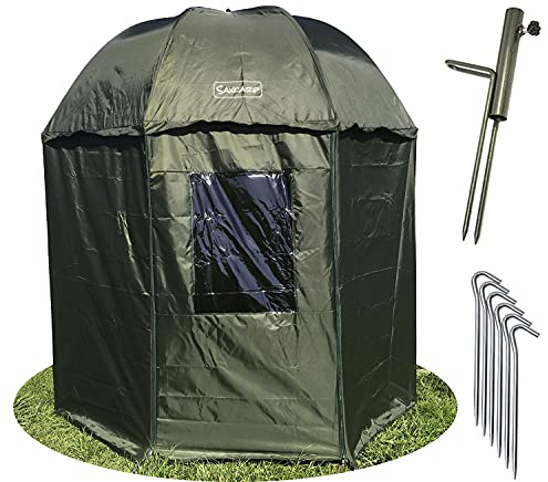 NECO SAXCARP Fishing Umbrella Tent 250 cm with Wind Protection for 3 Adults, Includes Side Wall, Carp Equipment, Free Stand, Pegs, Throw