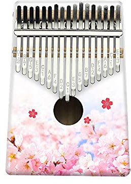Hearda Kalimba 17 Schlüssel Daumen Klavier, Kalimba Instrument für Anfänger Kinder mit Stimmhammer,Stoffbeutel,Studienführer,Daumenklavier Fingerklavier Kalimba Musik Geschenk (Pinke Blume)