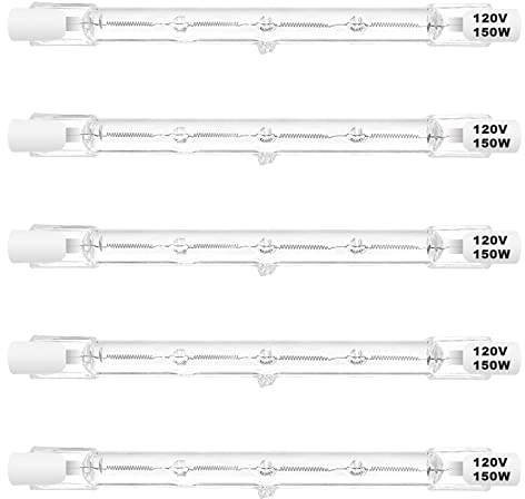 R7S Halogen Bulbs 150W Dimmable 120V 118mm T3 J Type Floodlight Bulb with Long Lifespan, 2700K Warm White Linear Double Ended Light Bulbs for Work, Security, Landscape Lights, Floor Lamps, 5 Pack