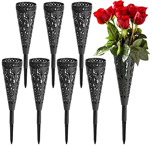 8 vasi per tomba, vasi commemorativi per cimitero, per cimitero, con punte, per decorazioni per tombe, commemorativi per tombe, prato (cono, 8)