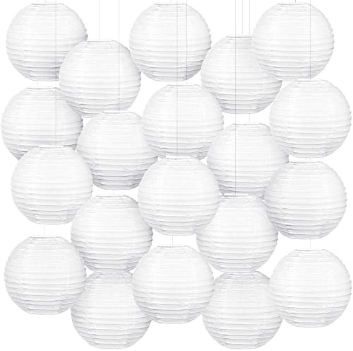 Hortsun 20 Pcs Chinese Japanese Paper Lanterns 3 Inches Decorative Hanging Ball Paper Lanterns Lamps for Wedding Birthday Party Shower Home Decorations(White)