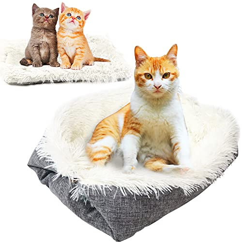 Tyuodna katzenbett flauschig,Plüsch katzensofa,katzenkörbchen waschbar,katzendecke 2 in 1,Weich katzenkissen,hundebett kleine Hunde,katzenbettchen Größe in 61x51cm (Weiß)