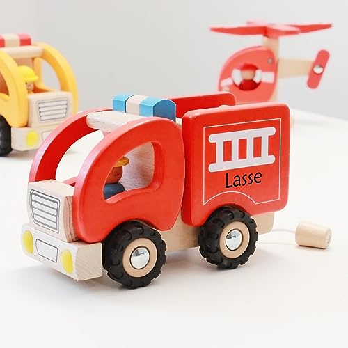 LittleStars Personalisierbares Feuerwehrauto aus Holz
