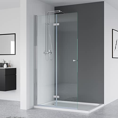 IMPTS walk in dusche 100x185 cm glas Duschwand Duschabtrennung 2-teilig | Faltbar Duschkabine Rahmenlos mit 6mm Sicherheitsglas, OHNE Duschwanne
