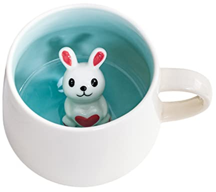 Biigming Tasse mit Kaninchen 3d Tier Tasse 12oz Kaffeetasse Handgemachte Figur Milch Teetasse Lustige Geschenke für frauen Freunde Kinder Mädchen Frau Geburtstagsgeschenk(Kaninchen)
