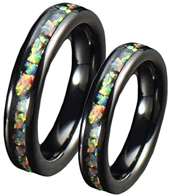 BCughia Freundschaftsringe Beste Freundinnen, Ring Schmuck Schwarz 4 mm Schwarze Ringeinlage Bunte Muschel Damengröße 54(17.2), Herrengröße 57(18.1)