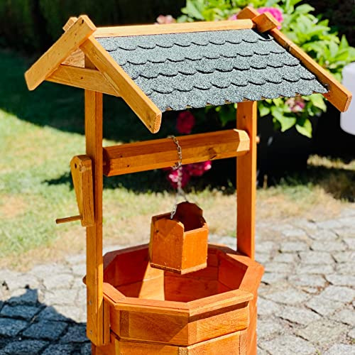 DARLUX Großer achteckiger Gartenbrunnen aus Holz, braun/grün, Höhe 84 cm, für Garten/Außenbereich, lasiert in Schwarz, Rot oder Grün