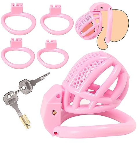 BDSMJOY Piccola gabbia di castità per uomo, chastity cage gabbia per il cazzo SM bondage slave sex toys, uomo pene Cock cage (Rosa)