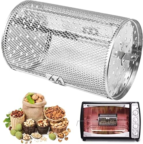 HUFFA Rotisserie-Korb, Edelstahl-Rotisserie-Grillkorb, Ofen, rund, Röster, Nüsse, Backen, Luftfritteusen-Zubehör, Küchenhelfer (Color : Silvery)