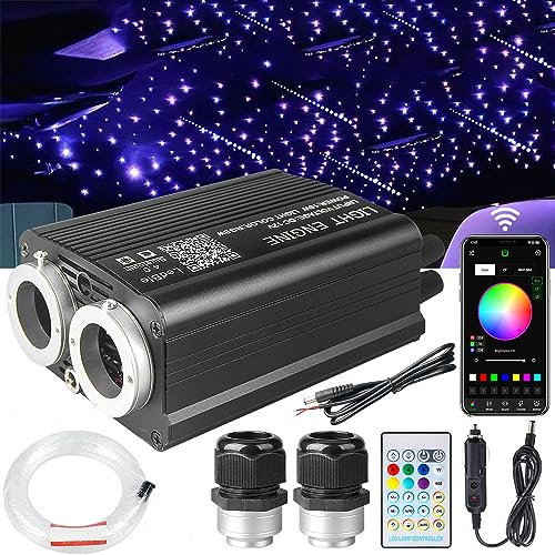 Dual Port 32W Twinkle Meteor 2 in 1 Starlight Headliner Light Kit with 1200pcs 9.8ft Fiber Optical Cable RGBW Light Source Sound Activated APP/Remote Control for Car/Home/Party