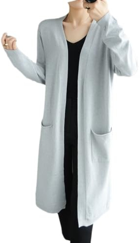 Dam kashmir cardigan ledig lång stickad cardigan damtröja jacka v-ringad cardigan, Grå 9, L