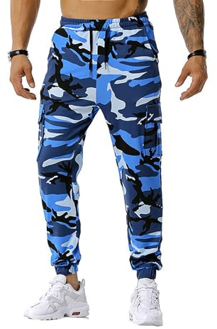 newrong Pantalon de survêtement camouflage pour homme, bleu, Taille 3XL