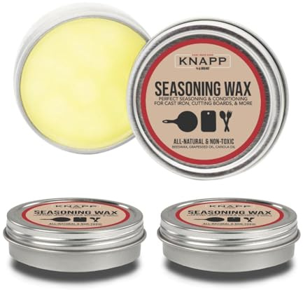 Knapp Made Cast Iron Seasoning Wax - 2 Oz Unique Blend of Natural Oils and Beeswax - Restore Cast Iron, Steel, Cutting Board, Kitchenware Seasoning Wax (2 Pack) by CM SCRUBBER