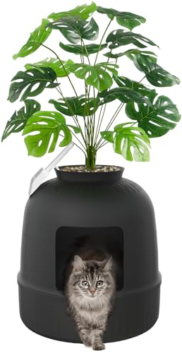 Lifewit Katzenklo Blumentopf mit Pflanze & Schaufel, Katzenklo Versteckt, Katzentoilette XXL mit Geruchskontrolle & Kohlefilter, Wohnzimmer, Schlafzimmer, Ecke, Schwarz