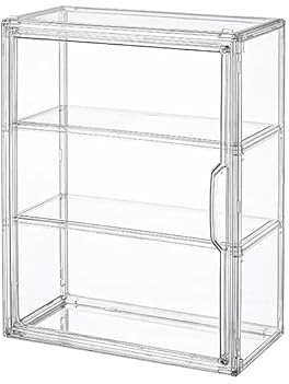 BOHOIDEE Transparente Vitrine mit 3 Ebenen, Acryl-Aufbewahrungsbox mit magnetischer Tür, staubdichte Vitrine für Sammlerstücke, Actionfigur (3 Stück, Wandmontage, mittelgroß)