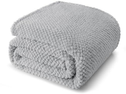 Whale Flotilla Double Size Fuzzy Fleece Blanket for Bed, 150x200 CM Fluffy Warm Soft Jacquard Bed Blankets for All Season, Lightweight and Cozy, Light Grey