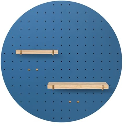 Kit organizer da parete combinato in legno, pannelli espositori rotondi in legno con accessori per camera da letto, studio, ufficio, bagno, casa, garage (colore: blu scuro, dimensioni: 60 x 60 cm)