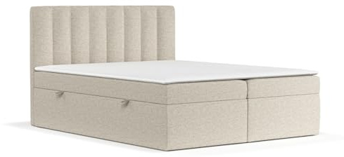 maison de reve - Boxspringbett 140x200 cm NOVENTO, mit Bettkasten, Bett mit H3 Bonellmatratze (18 cm hoch), Polsterbett mit PU-Topper und Kopfteil, Webstoff, Boxbetten, Boxspringbetten - Beige