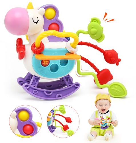LEADSTAR Einhorn Sensorisches Baby Spielzeug 12–18 Monate, Montessori Spielzeug ab 1 Jahr, UFO Silikon Zugschnur Spielzeug für Babys in Lebensmittelqualität Feinmotorik Aktivitäts Spielzeug Geschenk