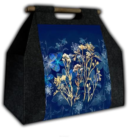 Bertoni Filztasche für Kaminholz Holz Filzkorb Tasche Aus Filz Mit Hölzernem Griff 50x45x30 cm Strong Anthrazit Midnight