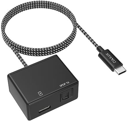 Cubilux Adaptateur USB C vers SPDIF avec Chargement PD, USB Type C vers Audio Optique Toslink 192KHz/24bit, Adaptateur Audio Spdif Thunderbolt 4/3, Compatible avec Chromecast Gen 3, iPad 10/iPad Pro