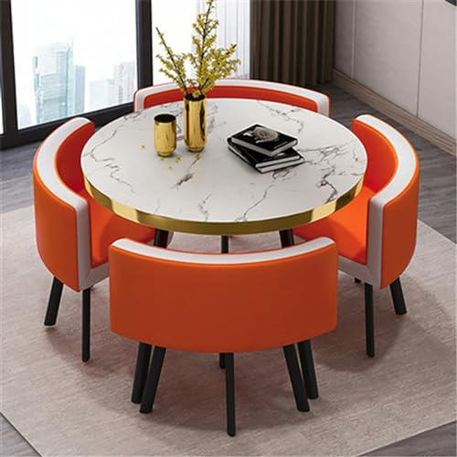 OCAZI Runder Konferenztisch 1 Tisch und 4 Stühle 5teiliges Set runde Frühstücksbar KüchenEsstischSet rundes Möbelset mit Tisch und Stühlen für Küche Esszimmer #23 80x75cm/31.5x29.5in(WxH)