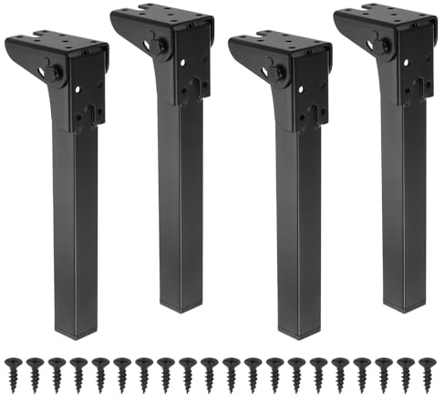 Sourcing Map 4pcs Black Iron Square Folding Table Legs, 23cm (9.1), Replacement Legs for Tables, Chairs, Cabinets, Sofas, Desks