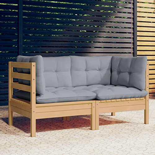 ShGaxin 2-Sitzer-Gartensofa mit Grauen Kissen, Gartenlounge, Garden Sofa, Balkonmöbel, Gartenmöbel, Loungemöbel, Balkon Sofa, Massivholz Kiefer