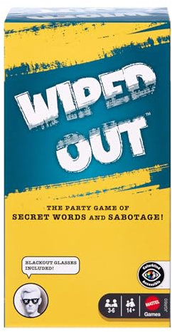 Mattel Games Wiped Out Party Game, Guessing Game of Social Deduction and Sabotage with Blackout Glasses, Dry Erase Board and Pen for 3-6 Players, JGR60