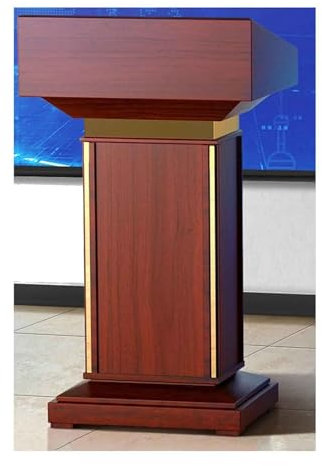 Podiumständer aus Holz mit goldenen Kanten, bodenstehend, Rednerpult für Kirche, Präsentation, Konferenz, offenes Aufbewahrungsregal und Schublade, ideal für Klassenzimmer, Hochzeit, Büro, Schule