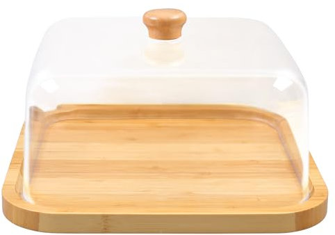 YedZen Eckiges Tortenplatte mit Deckel, L30×B28×H18cm Bruchsicherer Tortenständer Kuchenplatte mit Acryl Haube＆Holzgriff, Multifunktional Tortenglocke Kuchenständer für Kuchen, Torte, Obstschale