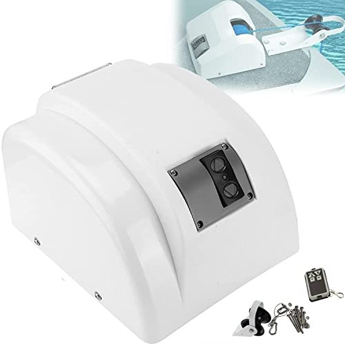 Cabrestante de ancla eléctrico blanco para barcos Hasta 30 lb (13,6 kg) 12 V 100 pies Línea azul trenzada 700 lb (317,5 kg) Fuerza de rotura Agua salada Control de botón de encendido/apagado
