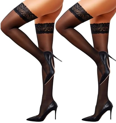 RSLOVE Calze autoreggenti da donna, sexy, in pizzo, calze in nylon, con silicone antiscivolo, L