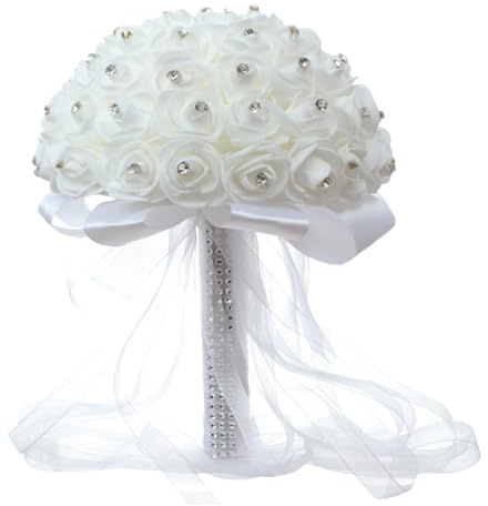 Alipis 1stück Künstlicher Brautstrauß Mit Lifelike Rosen Hochzeitsdekoration Für Braut Fotografie-Requisiten Elegante Weiße Kunstblumen Für Besondere Anlässe Jubiläen Und Partys