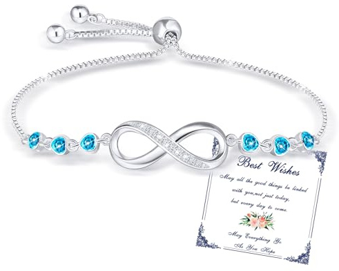 Esmoly Pulsera Mujer Infinity Bracelet Brazalete Plata con 5A Circonia y 12 tipos de Piedras Naturales Ajustable Regalos Originales Para Mujer Niña (12)