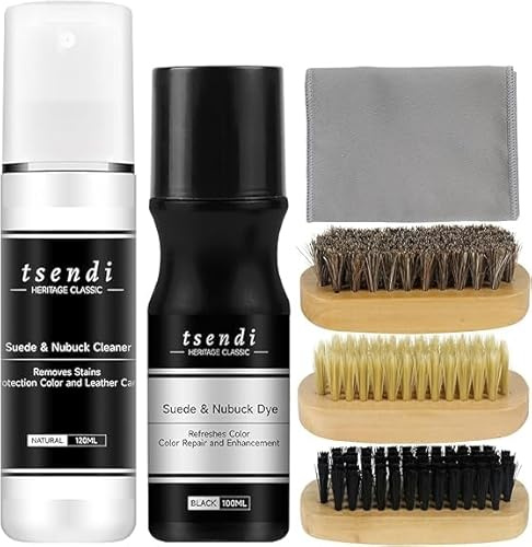 Suede Cleaner & Colour Restorer Kit – 2-in-1 Shoe Cleaner & Black Dye for Suede, Nubuck – Includes 3 Brushes, Cloth & Applicator – Revive Faded Shoes, Boots, Trainers, Bags – Complete Suede Care Set
