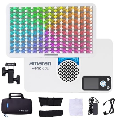 Amaran Pano 60c Kit Led Video Panel Light 60W RGBWW Full Color Lights,CCT 2,300K-10,000K,12 Lighting Efects,App Control,Support USB-C PD,with Softboxes and Carrying Case (White)