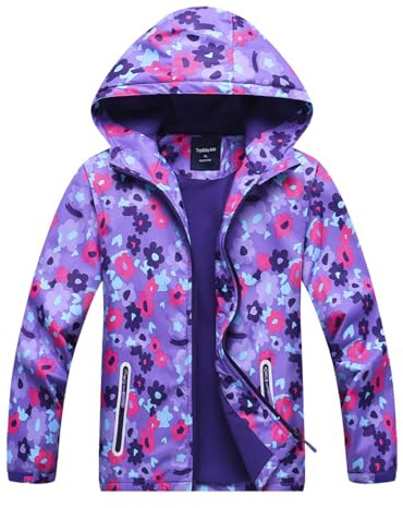 Hovkib Giacca Impermeabile Bambina Giacca a Vento Ragazze Termica Giacca Antivento Bambine Giacca da Pioggia Pile Cappotto Impermeabile Età 3-12