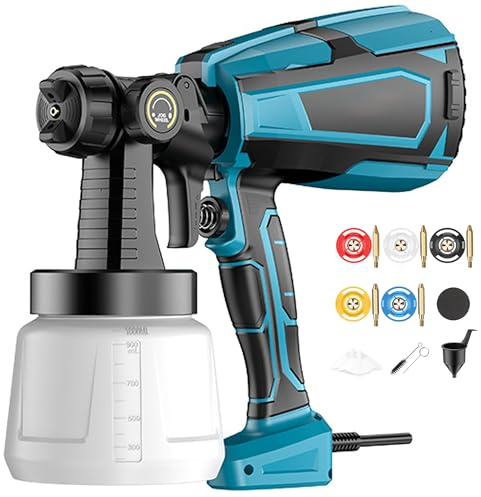 CATCHLUCK 600W Farbsprühsystem Elektrisch mit Stufenloser Sprühbreite, 5 Kupferdüsen & 1000ml Tank - Für Wandfarbe, Möbel, Decken mit Druckregler (230V, 0-1200ml/min)