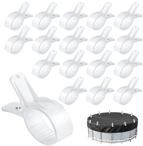 Lot de 18 serre joints pour bâche de piscine, Pinces à grande envergure, Pince à ressort forte pour couverture de piscine, accessoires de piscine, Clips pour bâche de protection (Blanc, Petit x 18)