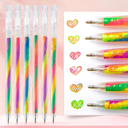 Nurila 6 Stück Regenbogen Glitzerstifte, 1.2mm Blitz Glitzer Stifte | Glitzer Stifte Kinder, Gelstifte für Scrapbooking, Zeichnen, Kritzeln, Tagebuch schreiben, Schreiben