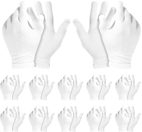 12 Pairs White Cotton Gloves Soft Eczema Moving Sensitive Dry Hands Moisturizing Bulk Pack (One Size, 12, Count)
