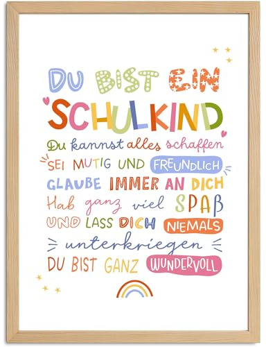 SpecialMe® Kinder-Poster Einschulung Du bist ein Schulkind Affirmattionen Motivation Mutmach-Geschenk Deko Kinderzimmer