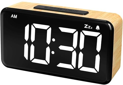 NOKLEAD Digital Alarm Clock for Bedroom: 5.9 inch Large LED Display, 9-Mins Snooze, 2 Volume Levels, 5 Brightness, 12/24H, Adapter Powered, Easy to Use for Adults and Seniors (Light Wood Grain)