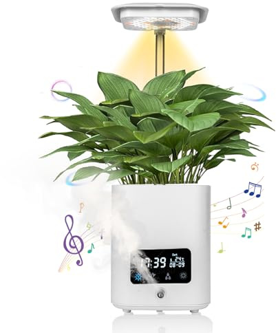 Multifunctional Intelligent Flower Pot,Indoor Desktop Green Hydroponics Planting Flowerpot with Bluetooth Speaker,Adjustable Plants LEDGrow Light,humidifier, Air Purification,Desk lamp