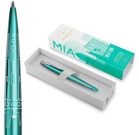 Parker Jotter Penna a sfera | Edizione speciale | Miami Turquoise con puntale cromato | Punta media | Inchiostro blu | Confezione regalo