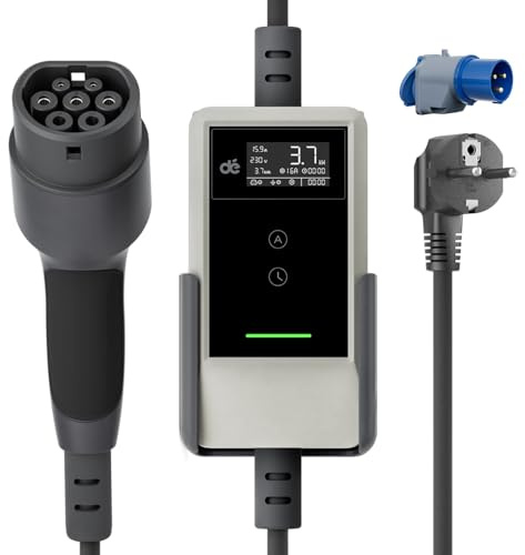 dé Elbilsladdare 3,7kW [7m, 6-16A] dé EV-laddare, Schuko till typ 2-laddkabel, Typ 2 EV laddare för Model Y/3, EX30, ID.4, EV9, BORN, XC40 och andra PHEV/EV/White