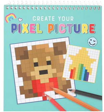 Depesche 13872 Create Your Pixel Picture - Malbuch mit 24 Seiten zum Nachmalen von Pixel-Motiven, zum Ausmalen einzelner Quadrate, mit Ringbindung