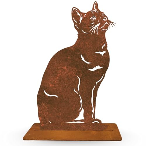 Terma Stahldesign Edelrost Katze Metall Gartenfigur Handmade Germany wetterfest Gartendeko Tierfigur Haustier Bauernhof Deko Geschenk (Katze (ohne Streifen))