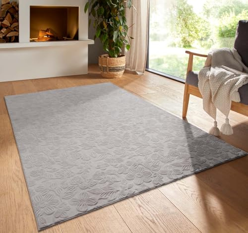 Taracarpet Kurzflor Boho Vintage Teppich waschbar, pflegeleicht geeignet für Wohnzimmer, Schlafzimmer und Kinderzimmer Kinderteppich auch als Badematte Badzimmerteppich Grau Floral 140x200 cm